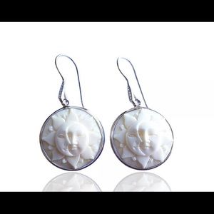 Carved Sun Moon Face Earrings